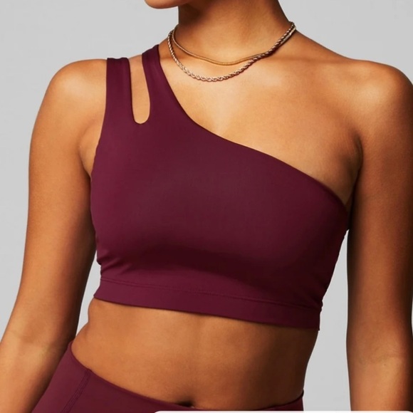 Fabletics Merlot asymmetrical one Shoulder double strap midi bra, new - Picture 1 of 8